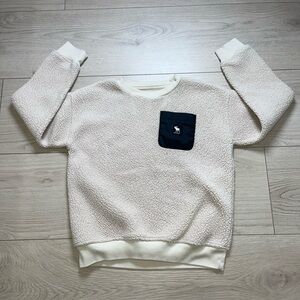 Abercrombie Kids Off-White Sherpa Sweatshirt with Navy Pocket